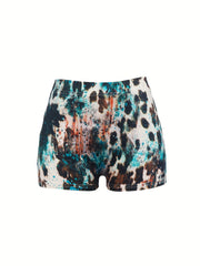 Bull Skull Print Skinny Shorts Women's Clothing