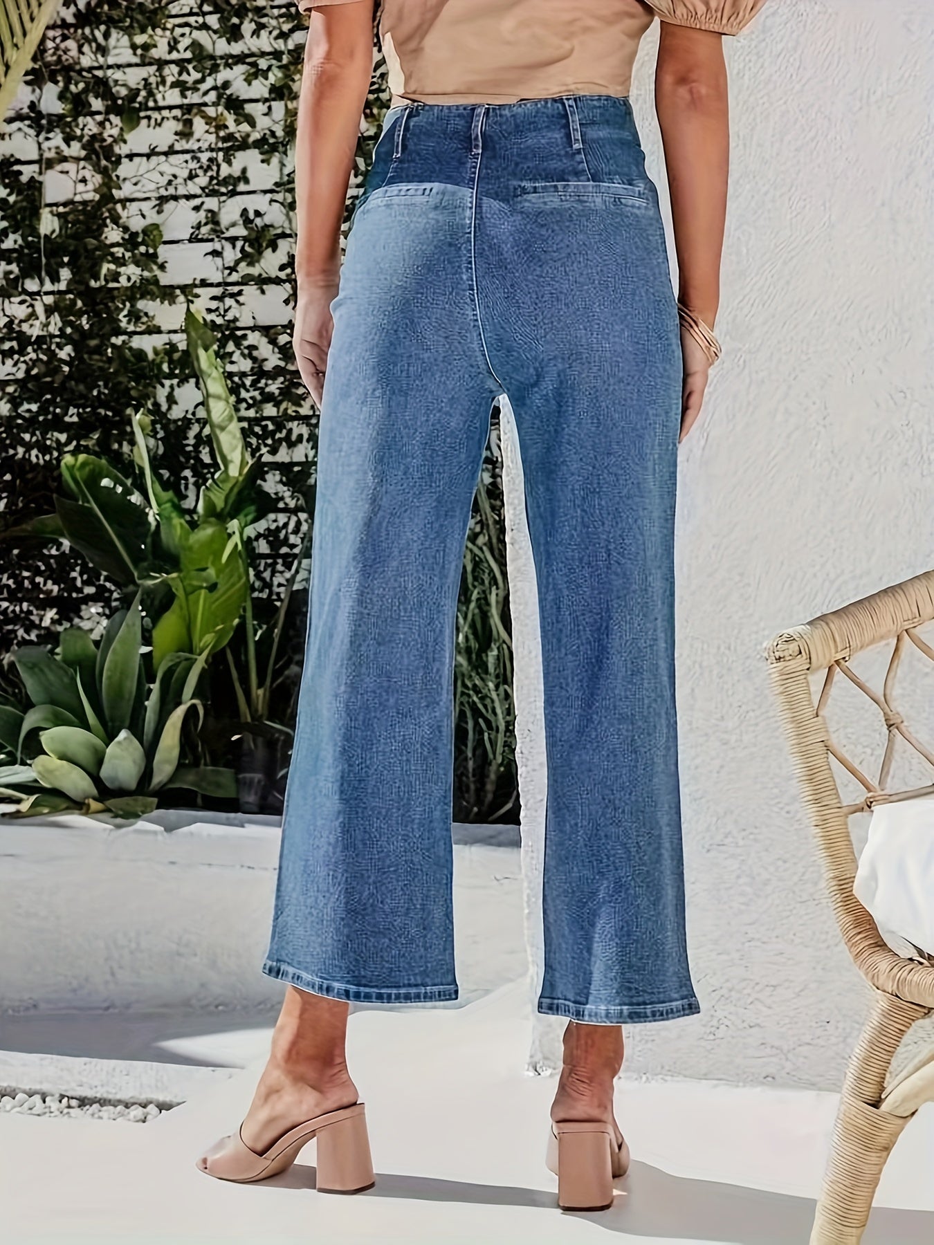 Cropped Jeans Button Fly Loose Fit Straight Leg Denim Pants
