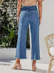 Cropped Jeans Button Fly Loose Fit Straight Leg Denim Pants