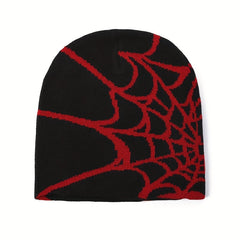 Spider Pattern Knitted Winter Hat - Halloween Gift