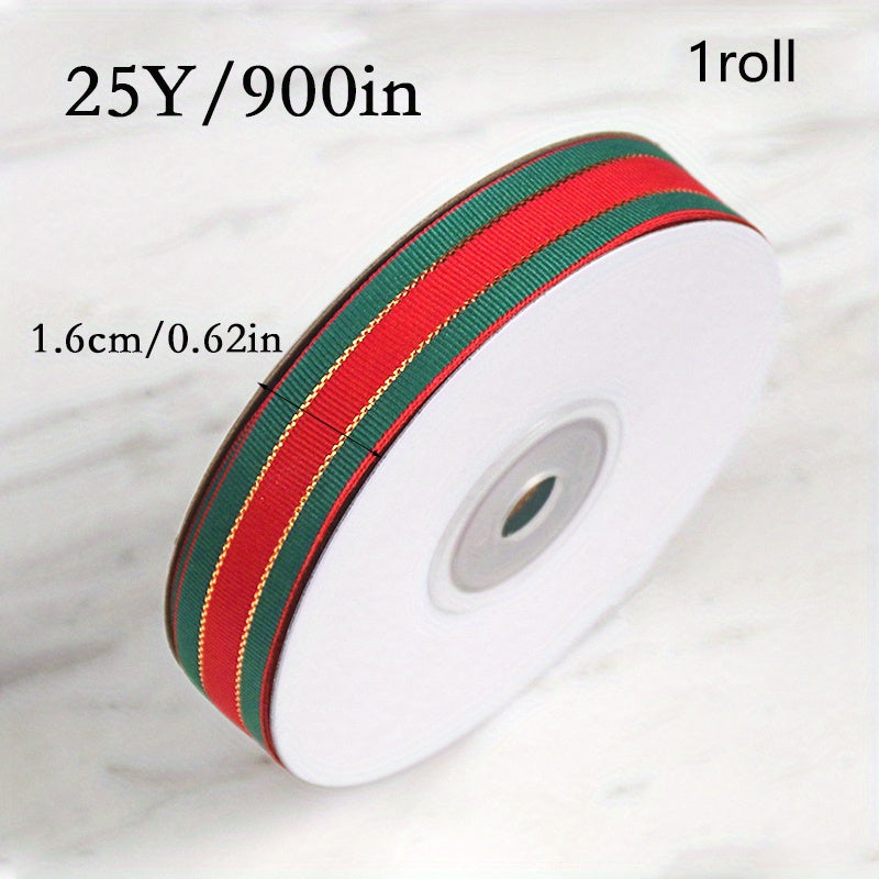 Christmas Ribbon Red Green Striped Golden Ribbon Bow Gift Wrap DIY