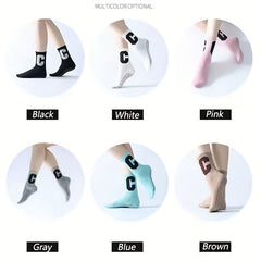 C Embroidered Yoga Socks Anti skid Breathable Sweat Absorption Sports Socks