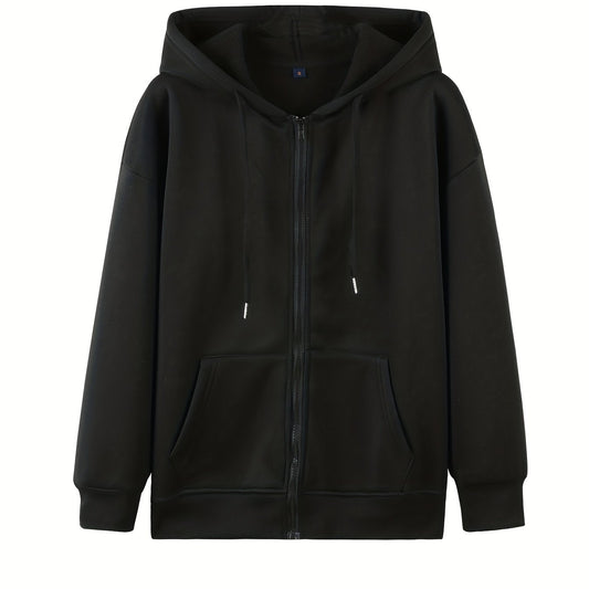 Casual Drawstring Zip Hoodie Long Sleeve Sweatshirt
