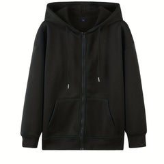 Casual Drawstring Zip Hoodie Long Sleeve Sweatshirt