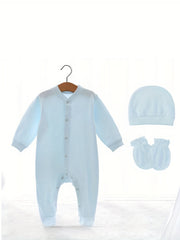 Newborn Cotton Romper Set Baby Long Sleeve Footed Jumpsuit Onesie With Hat