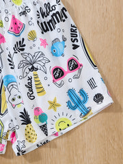 2pcs Toddler Girls Cartoon Cat Elastic Waist Shorts