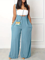 Solid Tube Bra & Wide Leg Overalls Set