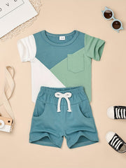 Toddler Boys Block T-shirt & Shorts Set for Summer Holiday