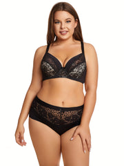 Sexy Bra Women's Plus Floral Jacquard Contrast Lace Semi Sheer Bra