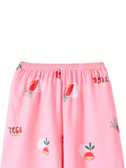 2 Pack Women's Plus Lemon & Strawberry & Turnip Print Elastic Waist Shorts Set