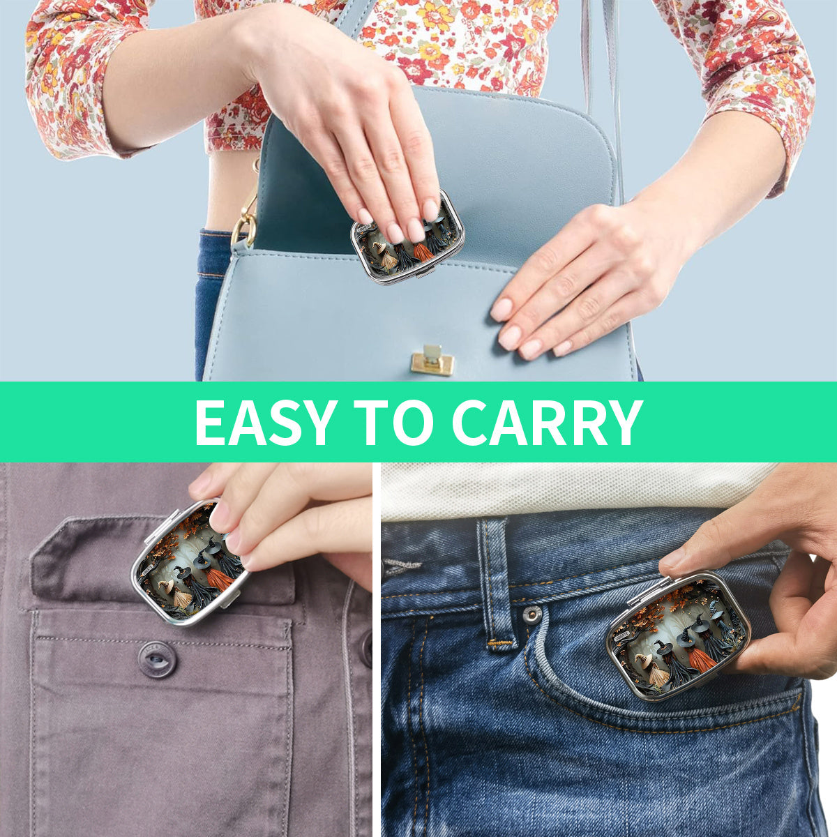 Witch House 2 Compartment Medicine Box Autumn Leaves Witch Silhouettes