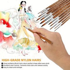 12 Paint Brushes Set Professional Round Pointed Tip Nylon Hair Acrylic Brush