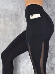 Women's High Rise Yoga Leggings with Mesh Contrast Pipping