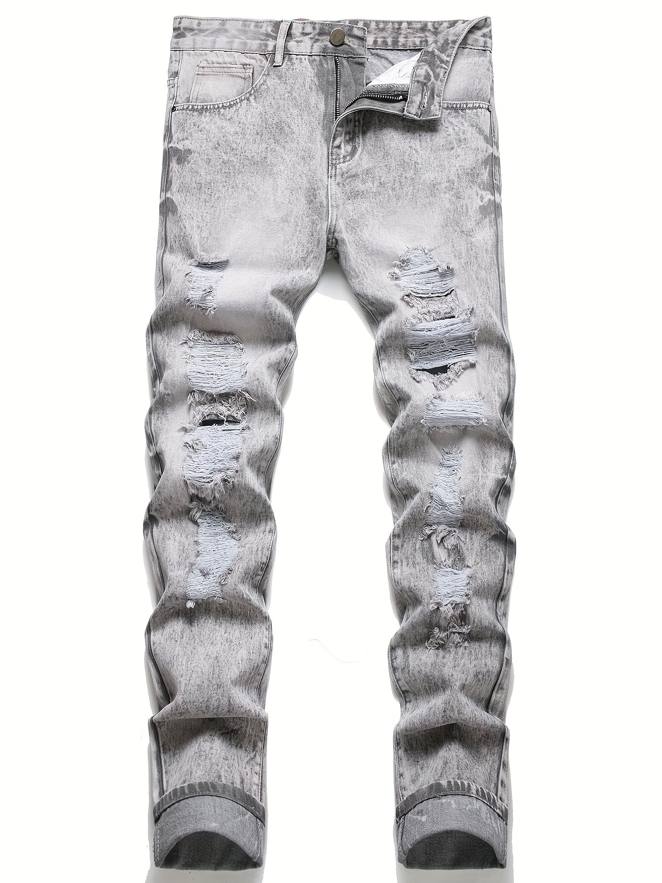 Men's Slim Fit Ripped Jeans Distressed Denim Pants