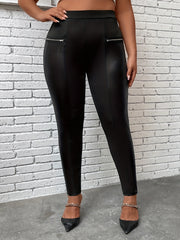 Zipper High Rise Leggings Solid Stretch