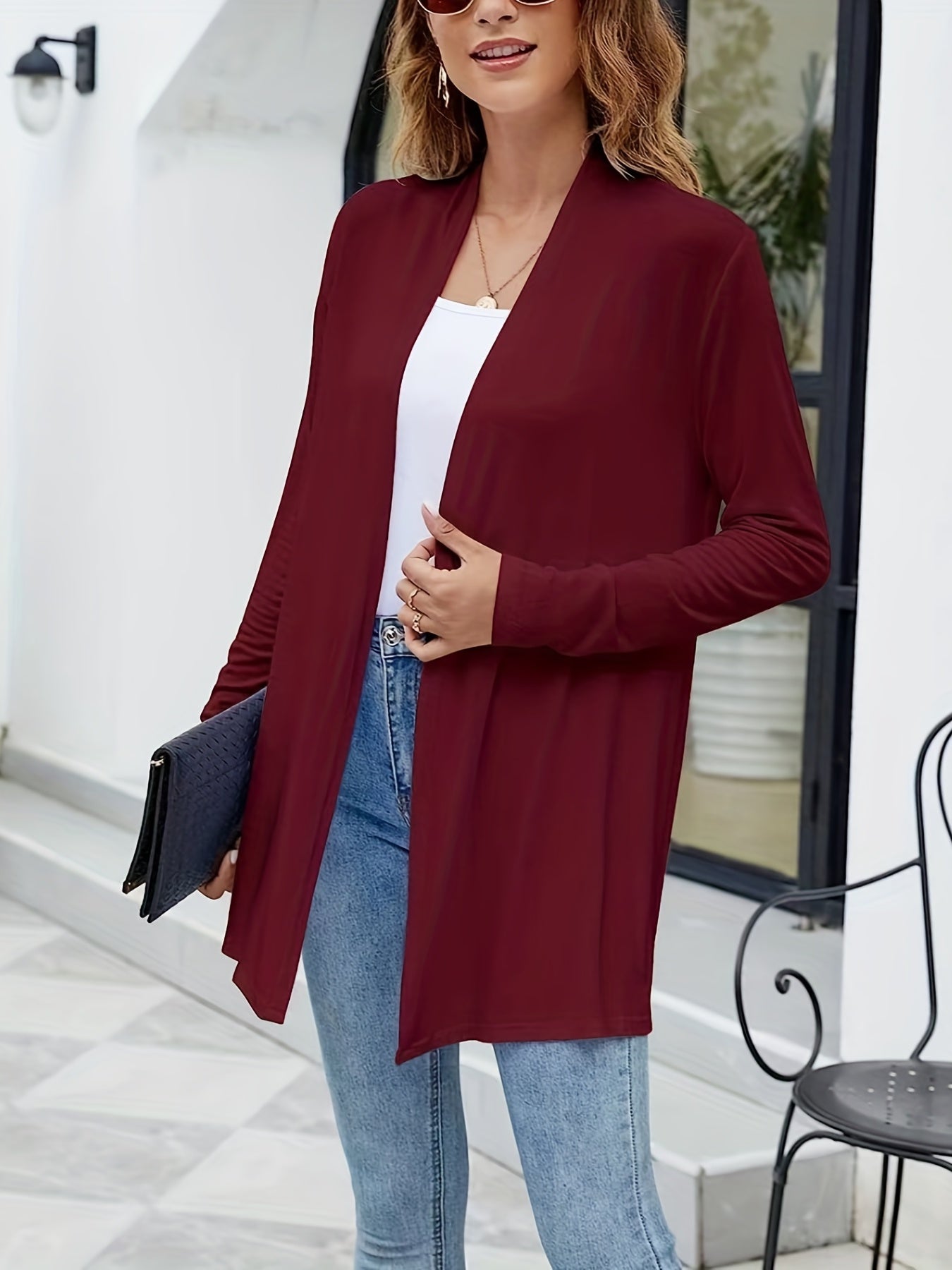 Casual Open Front Long Sleeve Cardigan for Women