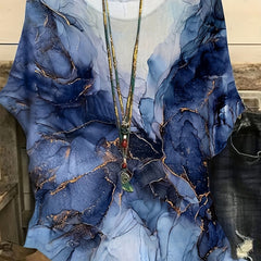 Glitter Marble Print Round Neck Top