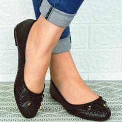 Women's Bowknot Ballet Flats Slip On Faux Leather Shoes Comfy Flat Shoes