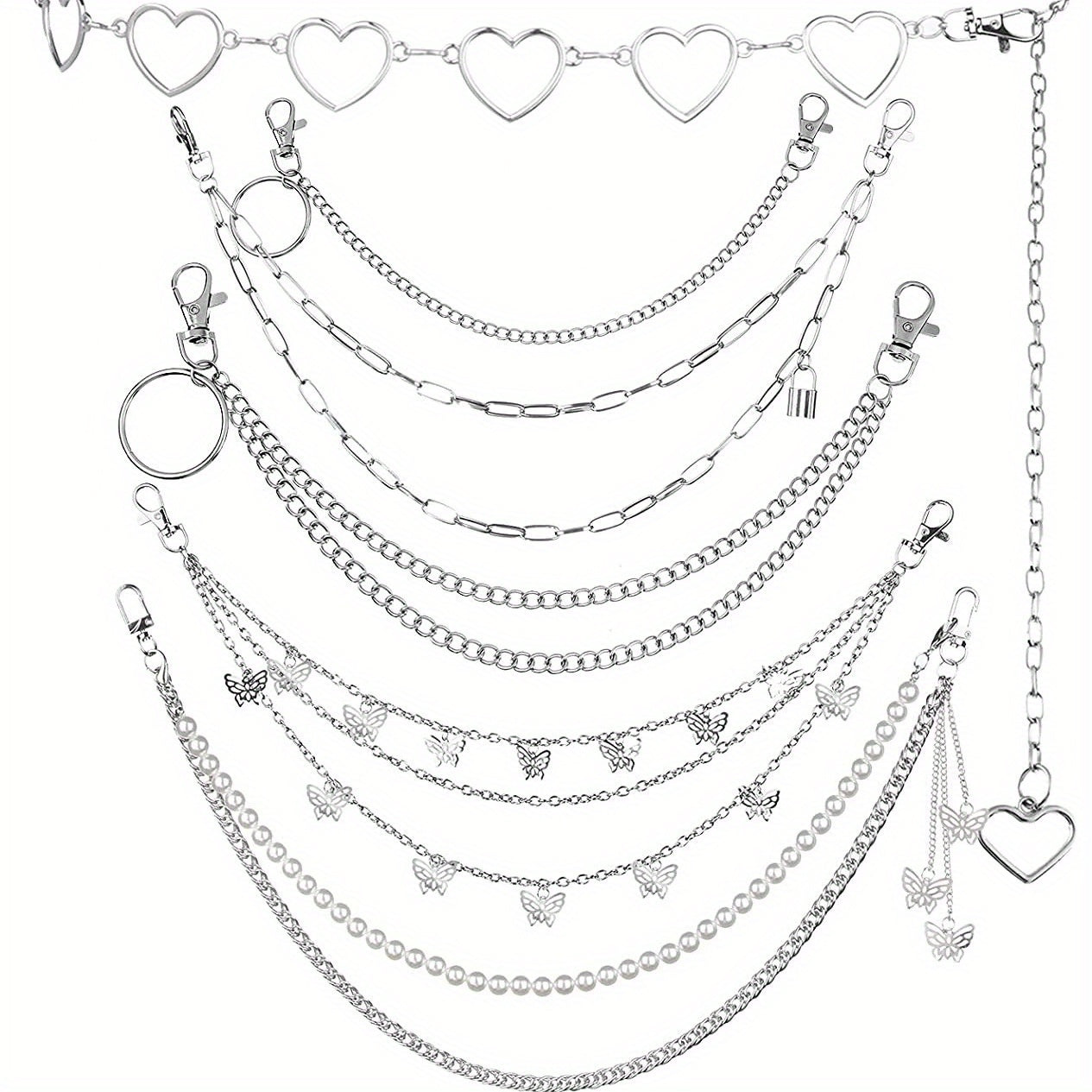 6pcs Punk Jeans Chain Waist Chain Hip hop Rock Chain For Men