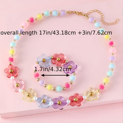Kids Colorful Floral Beaded Bracelet Necklace Set