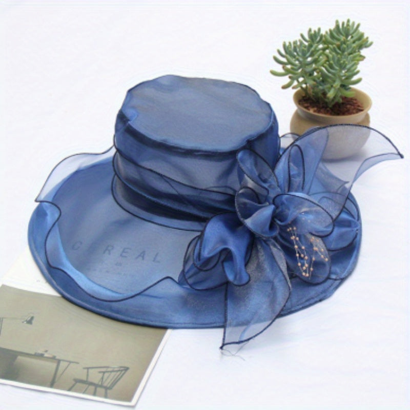 Flower Derby Church Hat Mesh Organza Sun Hat Wide Brim Bucket Hat