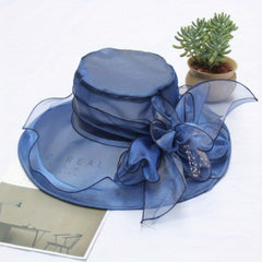 Flower Derby Church Hat Mesh Organza Sun Hat Wide Brim Bucket Hat
