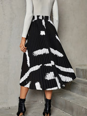 Abstract Print Pleated High Waist Skirt