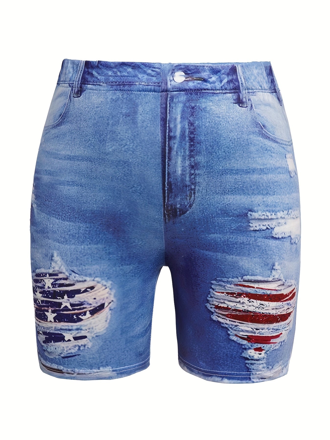 Denim & Flag Print Stretch Shorts