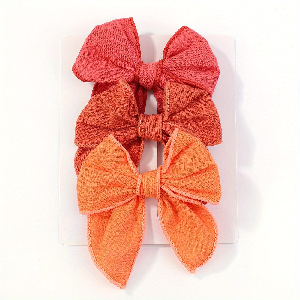 3pcs Plain Bow Hair Clips Set for Baby Girls