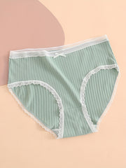 5 Pack Plus Size Panties Set Ribbed Lace Trim Bow Stretch Underwear