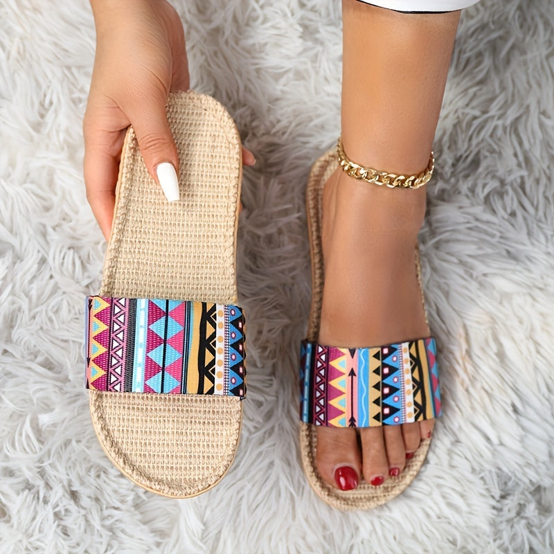 Women's Geometric Flat Slides Ultra Light Slip On Shoes Casual Beach Slides