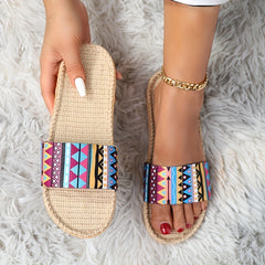 Women's Geometric Flat Slides Ultra Light Slip On Shoes Casual Beach Slides