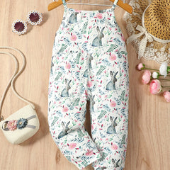 Girls Camisole Jumpsuit Rabbit Floral Print Pants
