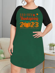 Thanksgiving Pumpkin Print Raglan Sleeve Tee Sleep Dress