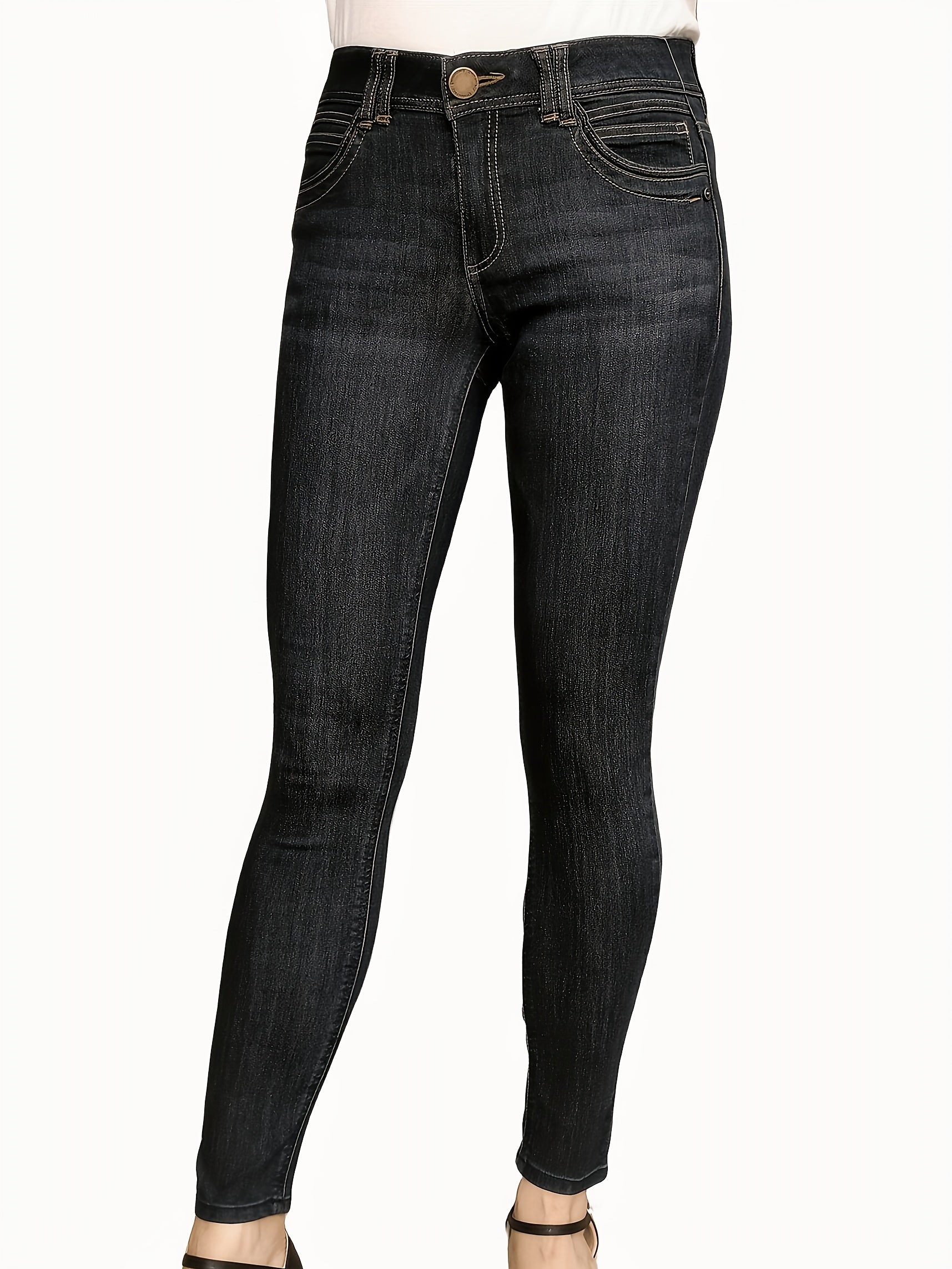 Washed Button Fly Stretch Skinny Jeans