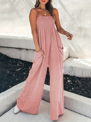 Wide Leg Sleeveless Jumpsuit Solid Shirred Spaghetti
