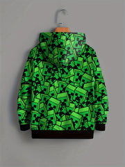 Pixel Square Print Hoodie Boys Loose Comfy Long Sleeve Hooded Sweatshirt