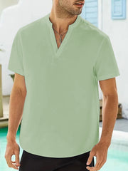 Men's Casual V-neck Short Sleeve Shirt for Summer Vacation