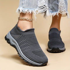 Women's Gray Walking Shoes Lightweight Slip On Flat Shoes