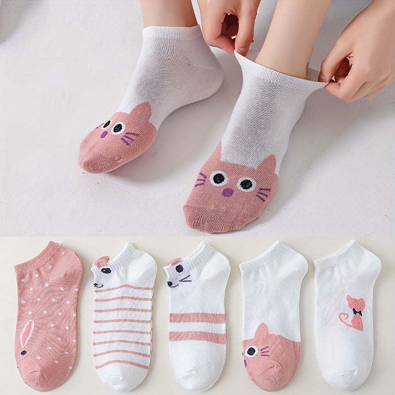 Teen's Cartoon Cat Pattern Liner Anklet Socks Soft Breathable Non Slip Socks