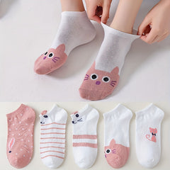 Teen's Cartoon Cat Pattern Liner Anklet Socks Soft Breathable Non Slip Socks