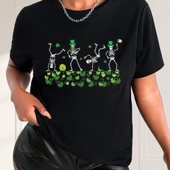 Leaf & Skeleton Pattern Casual T Shirt Stretchy Sports