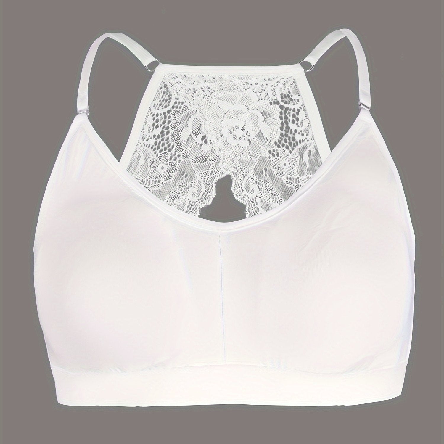 Plus Size Contrast Lace Racer Back Wireless Push Up Soft Bralette