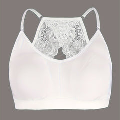Plus Size Contrast Lace Racer Back Wireless Push Up Soft Bralette