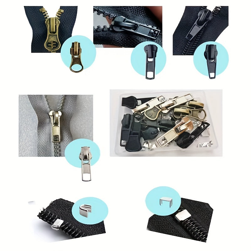 57pc Zipper Repair Kit for Coats Jackets Metal Plastic Nylon Zipper