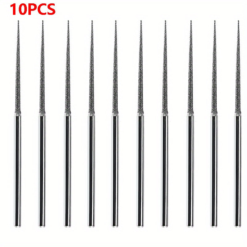 10pcs Diamond Grinding Head Burr Punch Needle Bits 3mm Shank Small Long Cone 1mm
