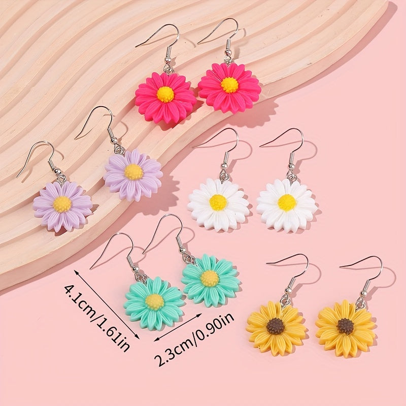 5 Pairs Kids Daisy Flower Drop Earrings