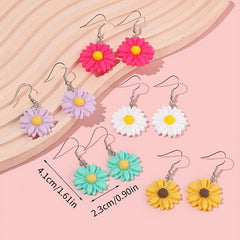 5 Pairs Kids Daisy Flower Drop Earrings