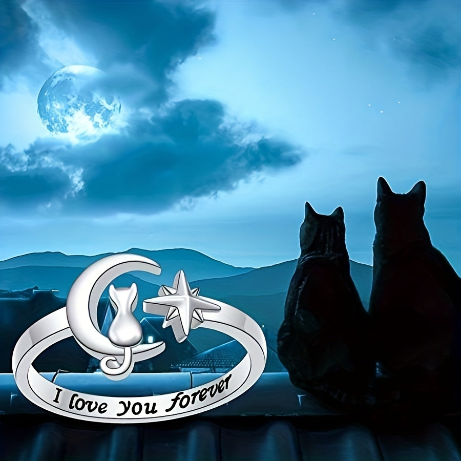 925 Silver Cat Ring Wrap Open Ring for Girls