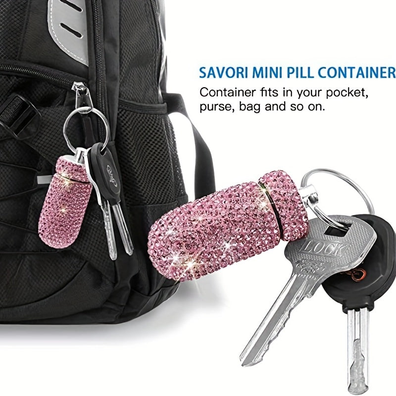 Waterproof Pill Holder with Keychain Bling Pill Box